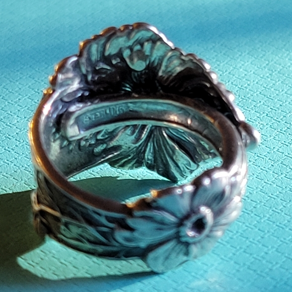Antique Vintage Wild Prarie Roses Spoon Ring in Sterling Silver - Picture 6 of 12